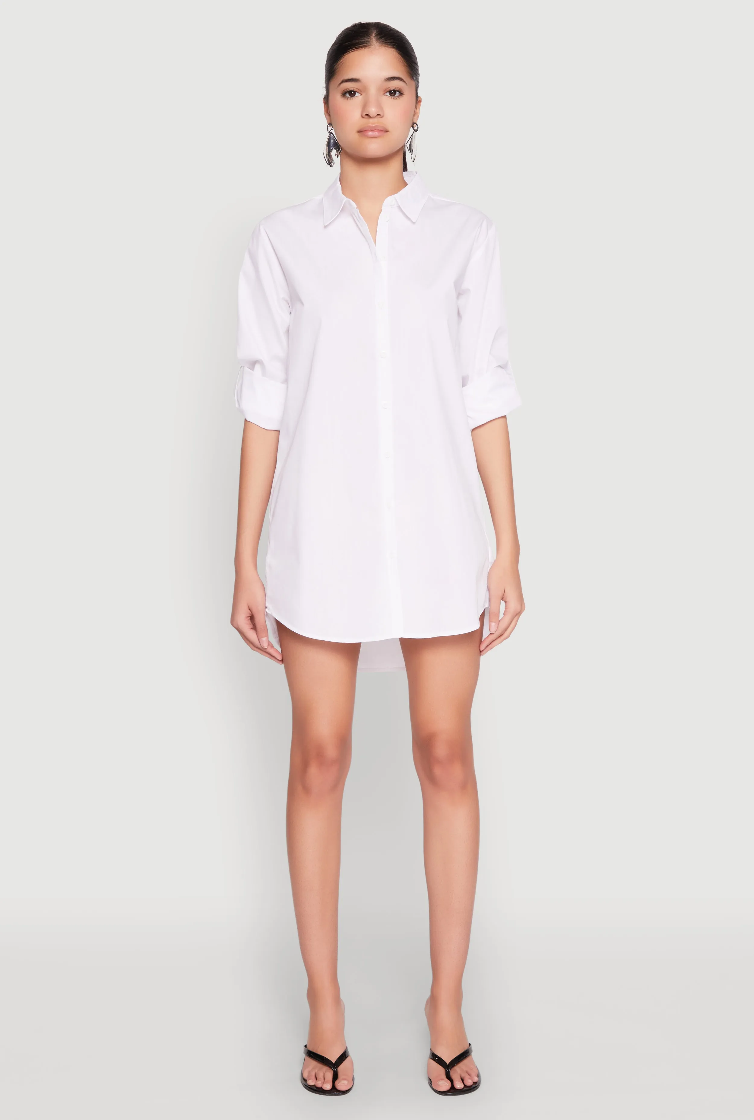 Bold-Color Relaxed and stylish Poplin Shirt Dress
