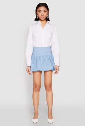Poplin Bubble Mini Skirt Roll Up Fasten Travel Vibes