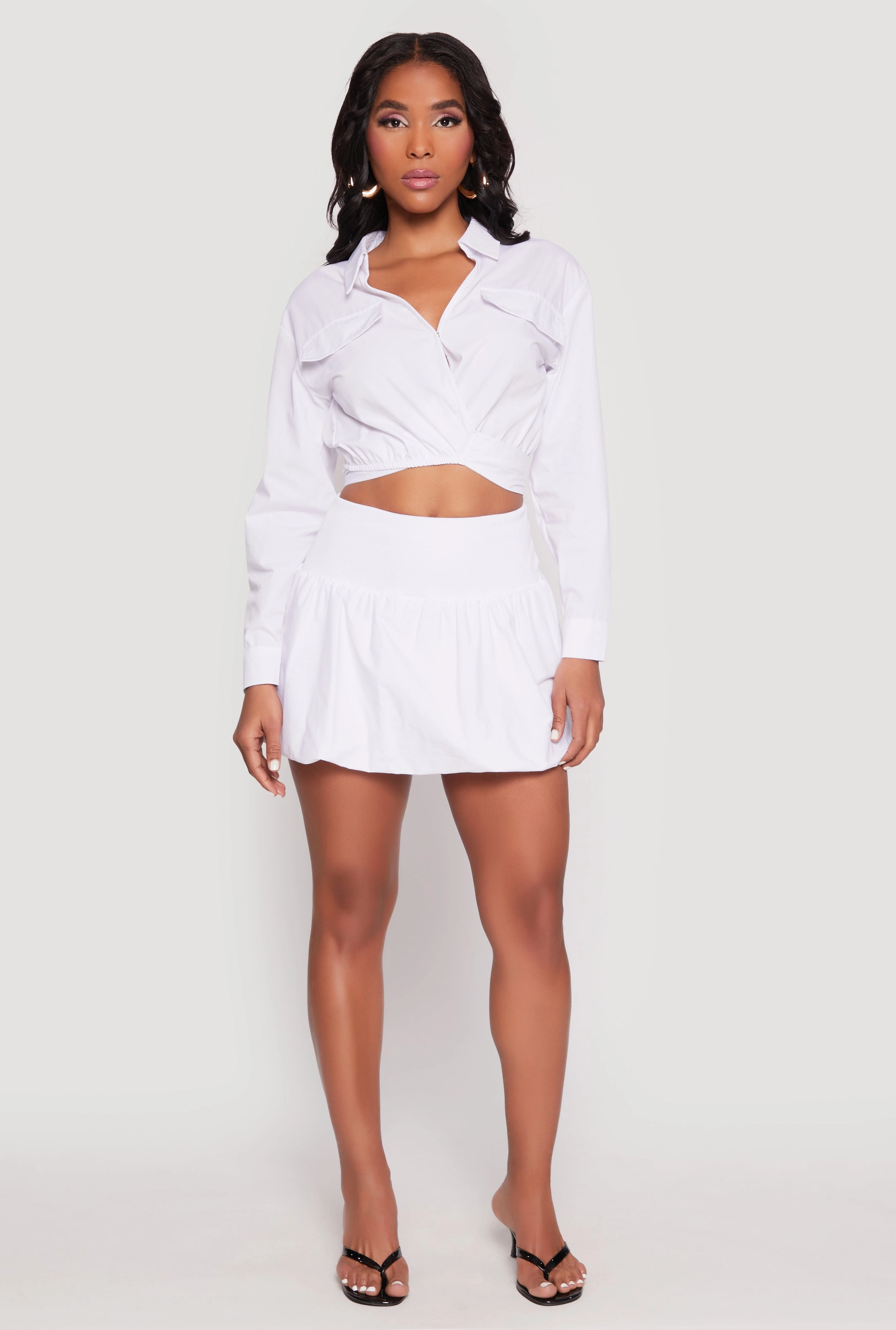 Beach related Loungewear Poplin Faux Pocket Tie Front Crop Top