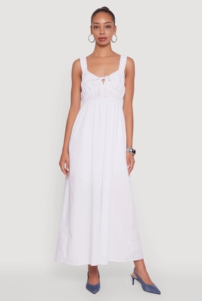 Poplin Sleeveless Scoop Neck Tie Front Maxi Dress Sophisticated Look