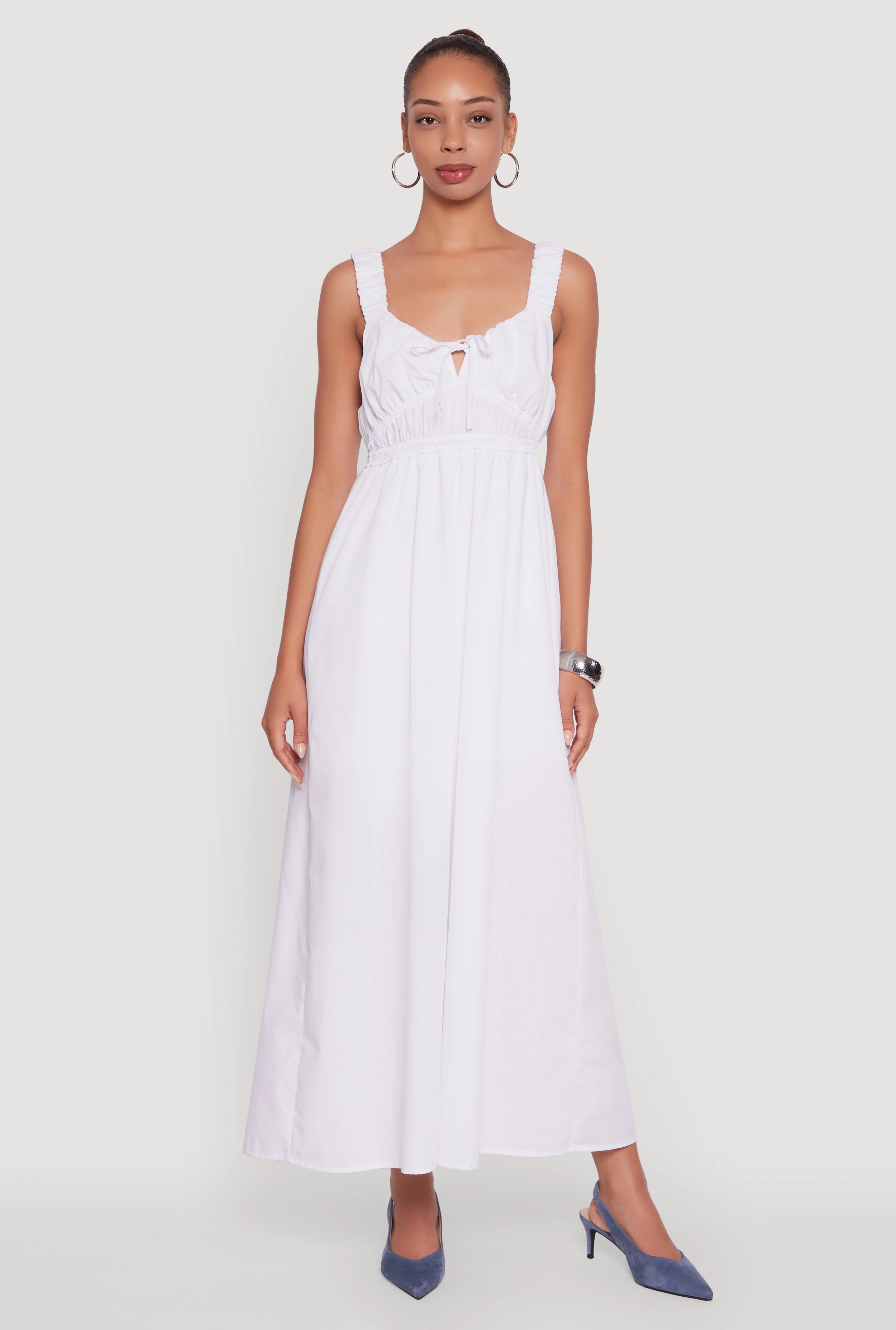 Poplin Sleeveless Scoop Neck Tie Front Maxi Dress Sophisticated Look