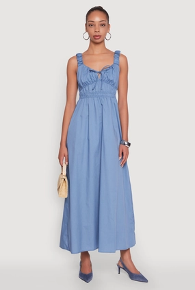 Urban Wear Poplin Sleeveless Scoop Neck Tie Front Maxi Dress