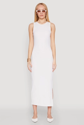 Ribbed Knit Side Slit Tank Maxi Dress Calm Flow