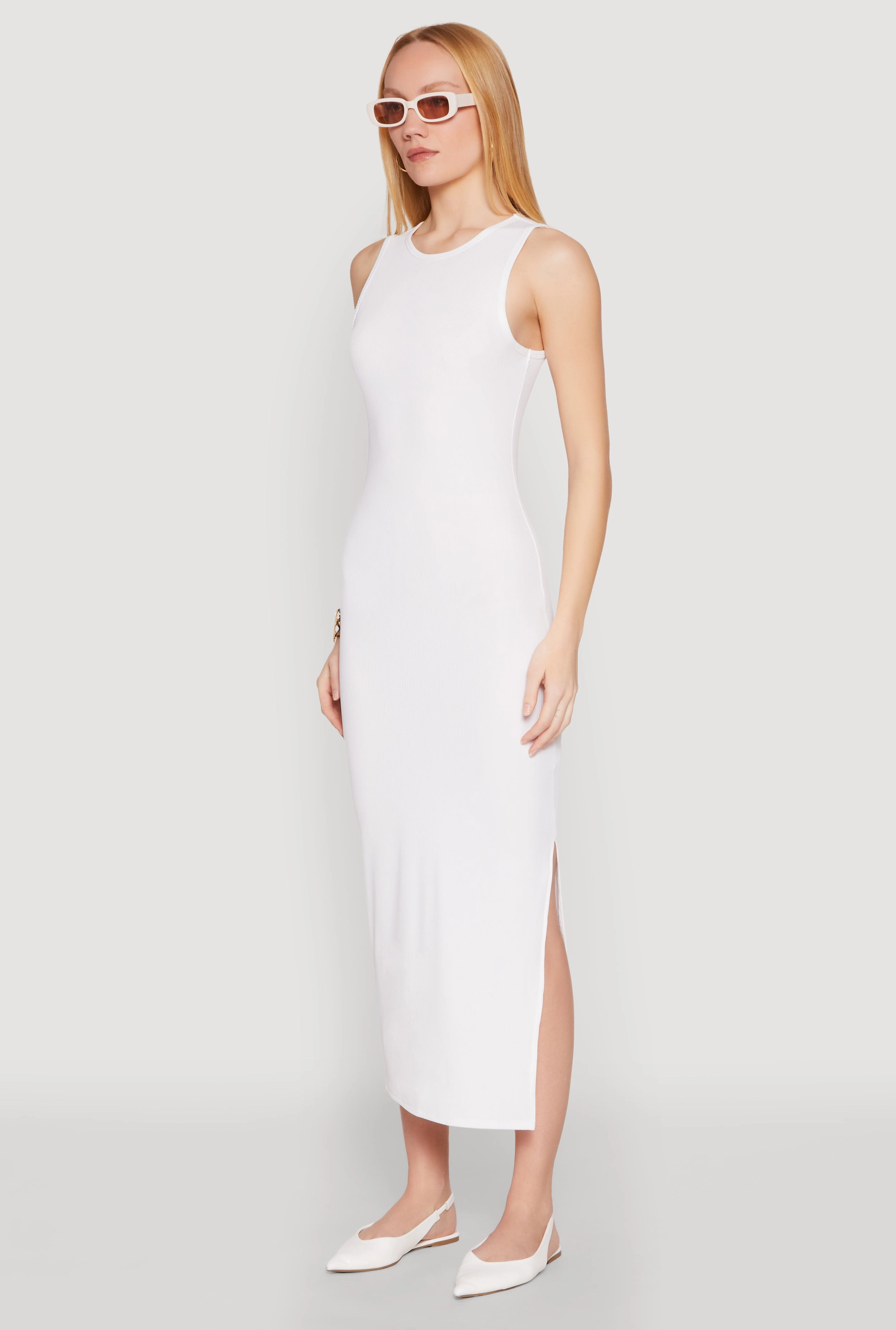 Ribbed Knit Side Slit Tank Maxi Dress High-waisted evening piece Vibrant color dress