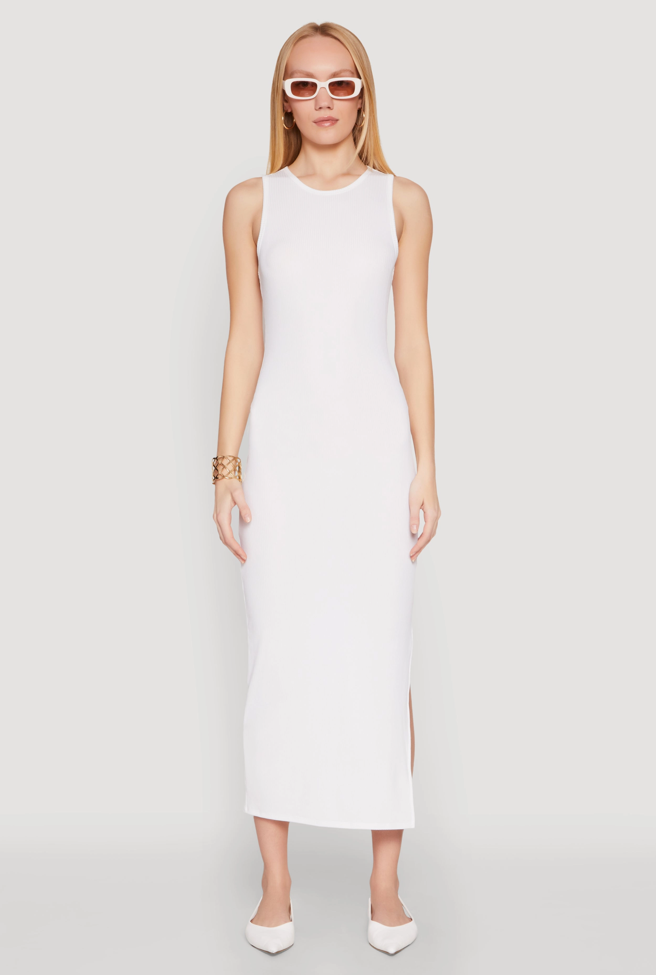 Ribbed Knit Side Slit Tank Maxi Dress Calm Flow