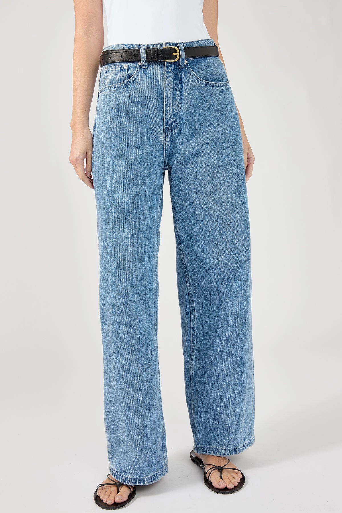 Routine Style Perfect Stranger Mid Rise 90's Slouch Jean Mid Blue Denim