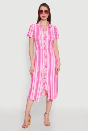 Silk Shine SmoothEdgeFinish Striped Tie Waist Belted Shirt Dress
