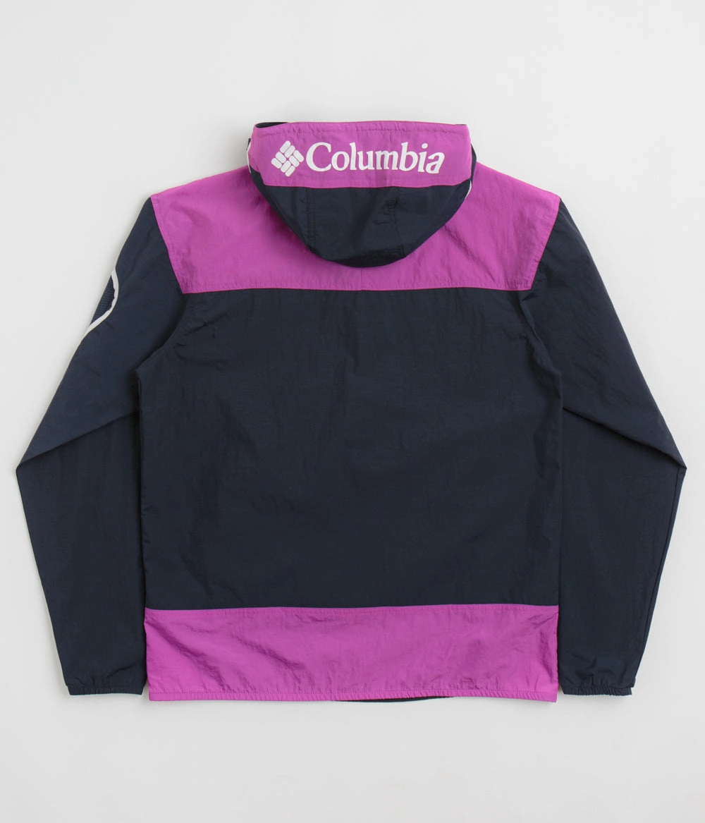 Compact Packable Feature Weather Adaptive Ventilation Columbia Challenger Windbreaker Anorak - Collegiate Navy / Razzle