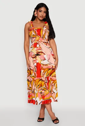 Printed Pattern Smocked Tiered Dress Urban Aesthetic Gentle Texture