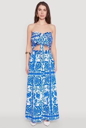 Printed Pattern Pleated Maxi Skirt Classic Elegance Textured Surface