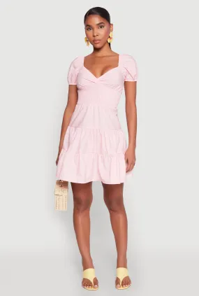 Feminine Movement Puff Sleeve Sweetheart Tiered Mini Dress