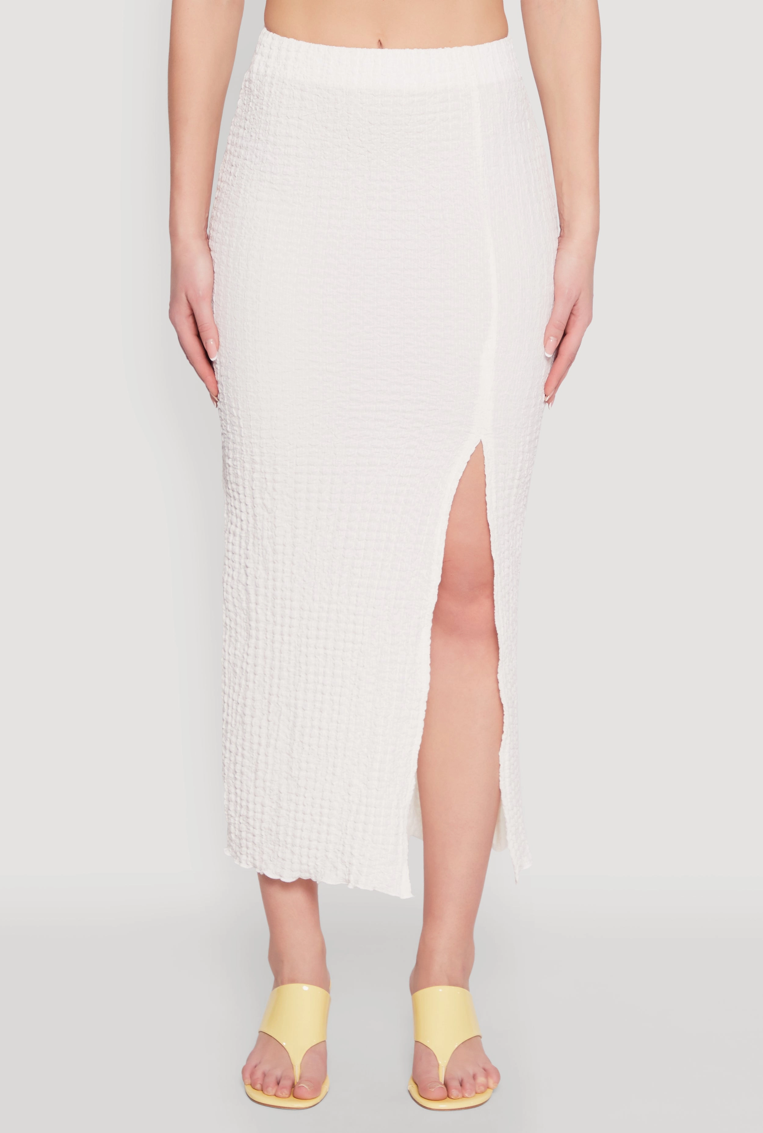 Fashion Style Almost Famous Textured Knit Side Slit Skirt