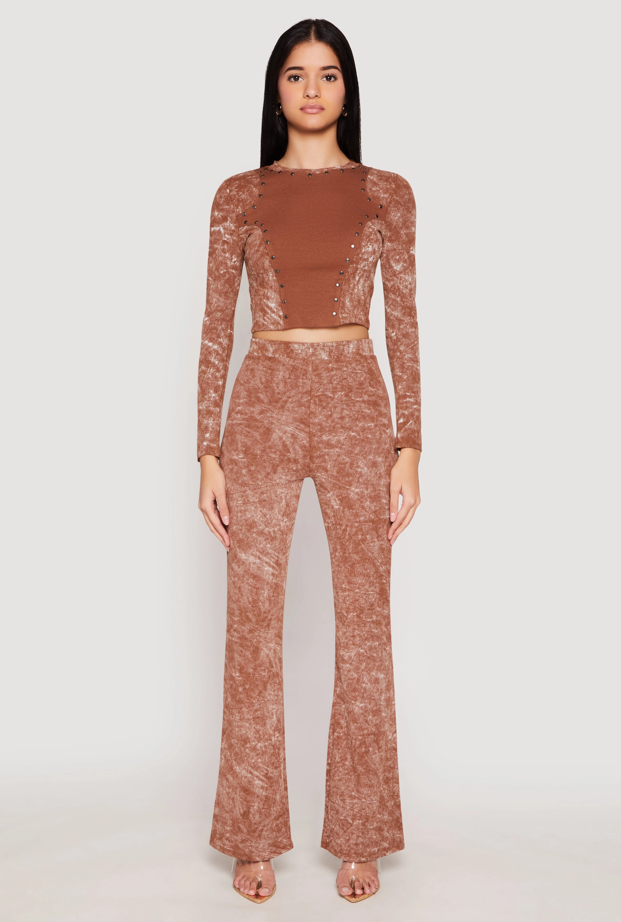 Mineral Wash Studded Crop Top Celebration polka dot style