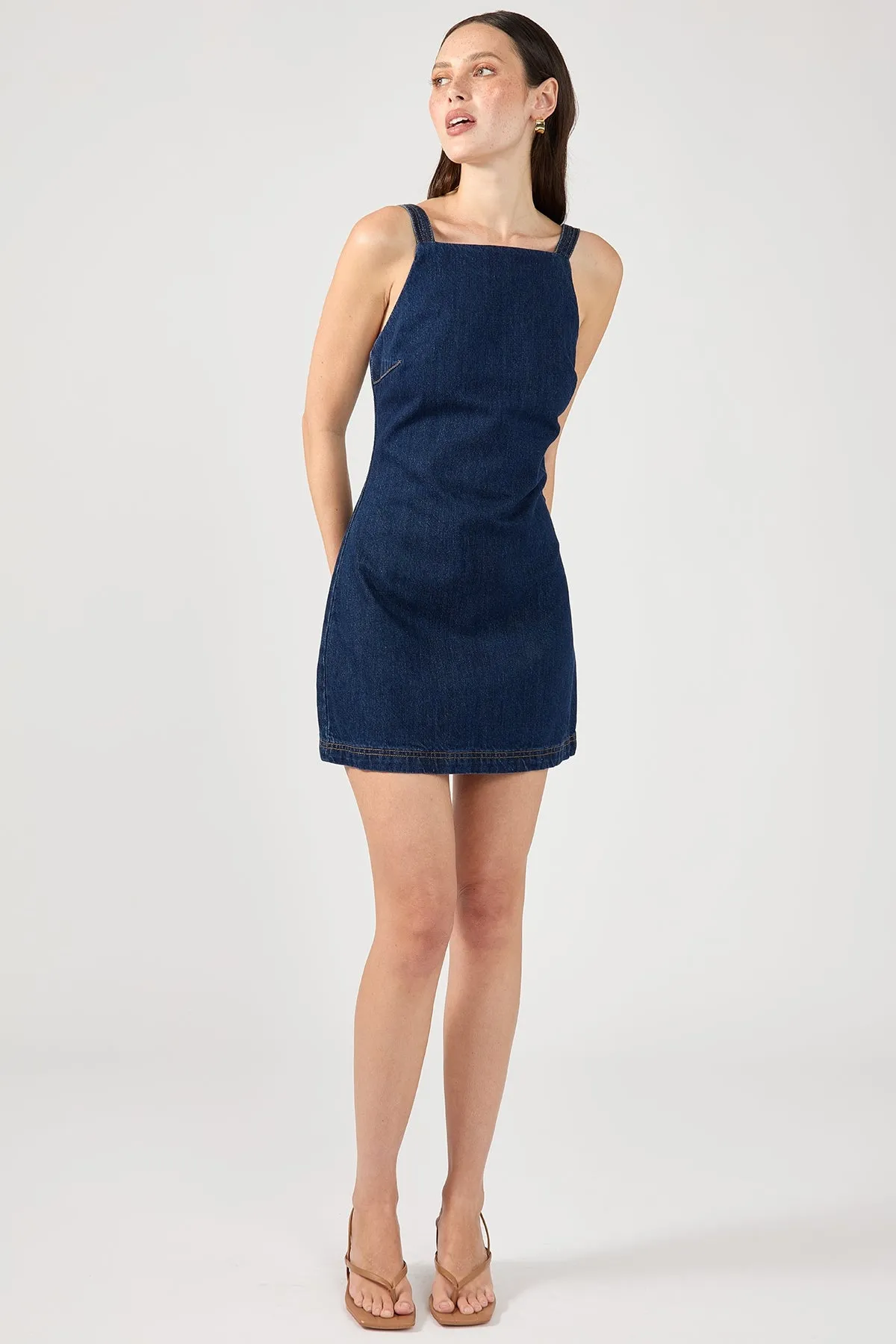 Perfect Stranger Paloma Denim Mini Dress Indigo Raw Denim Clean Edge Flattering Design Wear