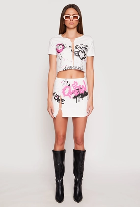 A Line Silhouette Fresh Look Queen Love Safety Pin Mini Skirt
