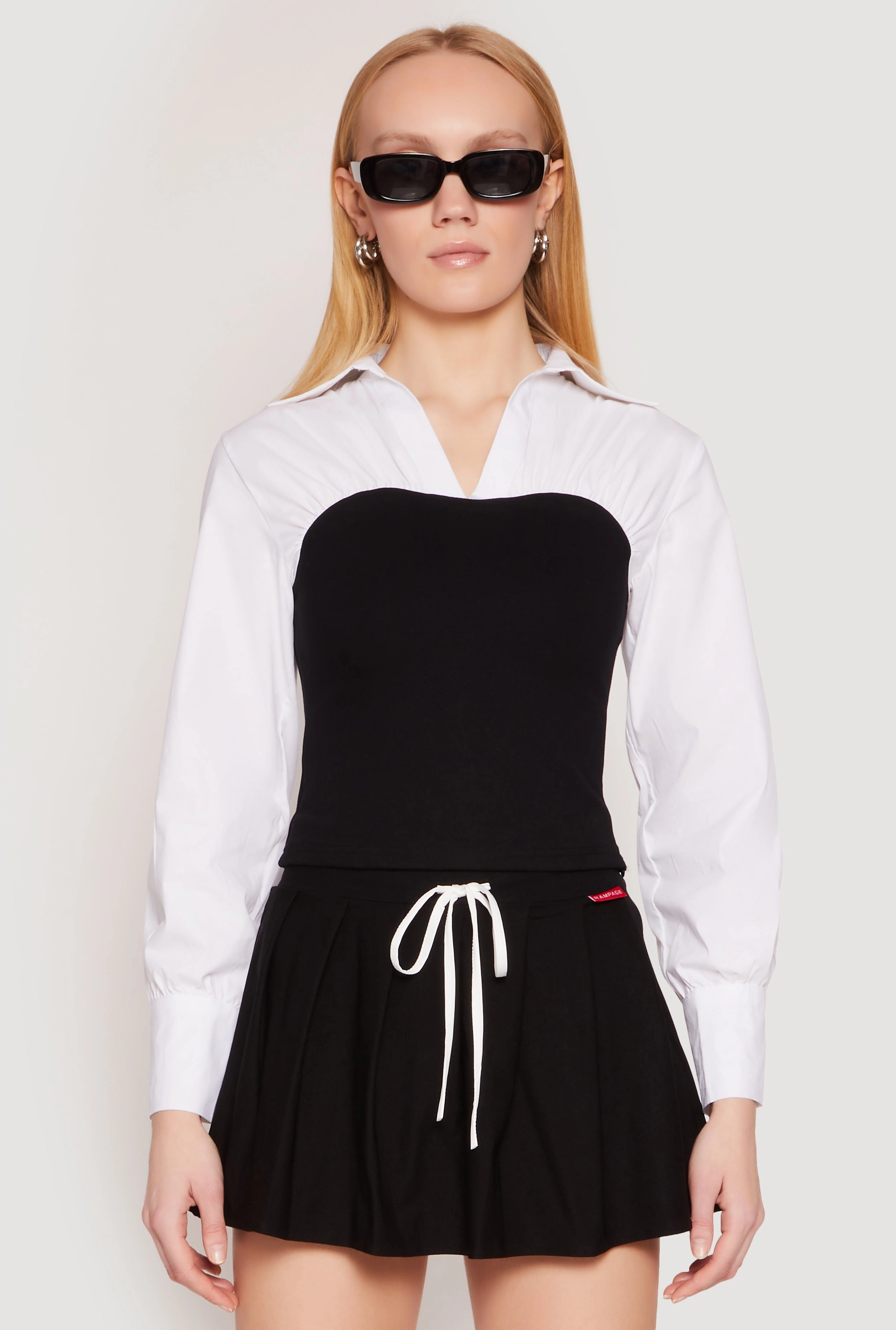 Two Tone Long Sleeve Corset Top pattern Sandaled