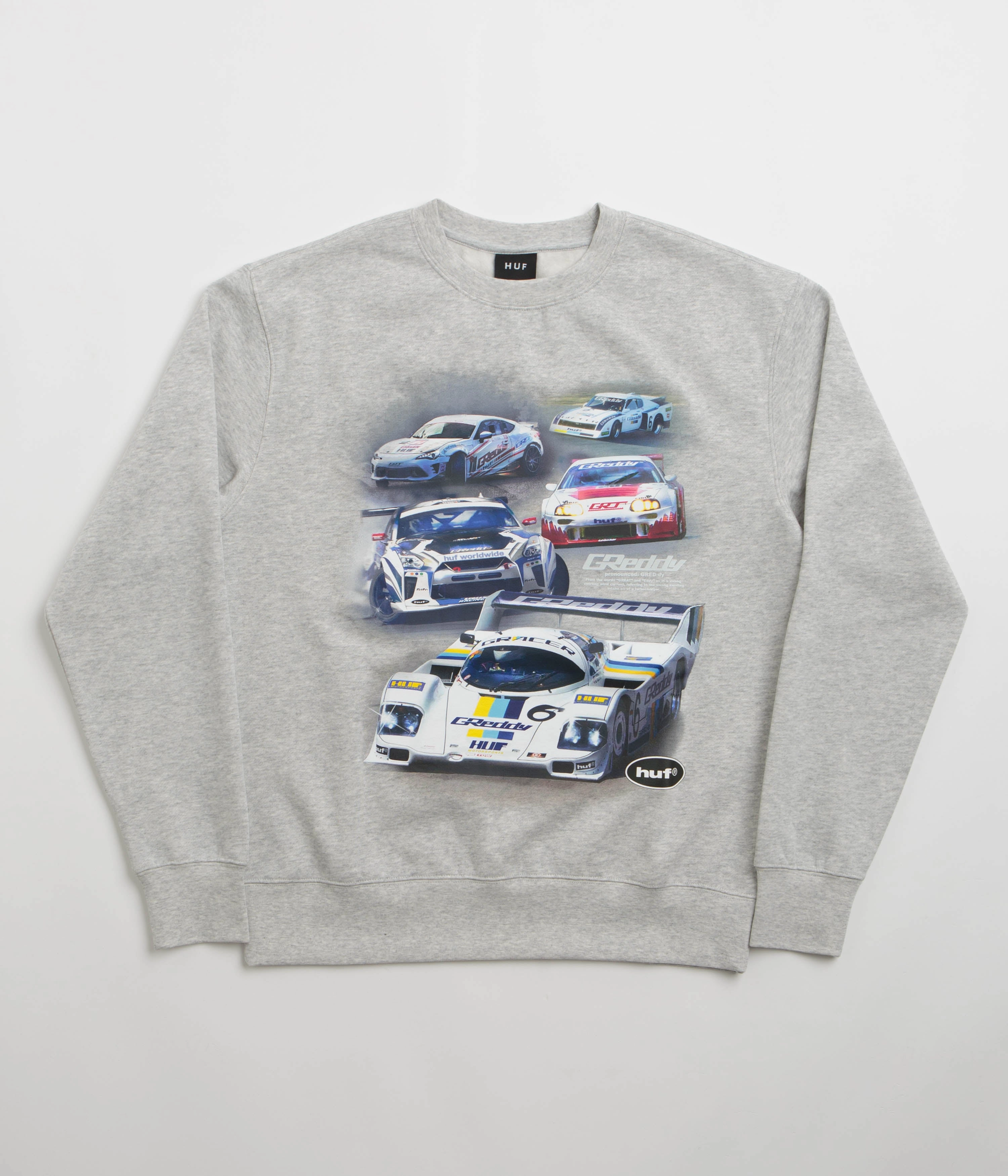 Lightweight Merino HUF Greddy Showcase Crewneck Sweatshirt - Heather Grey