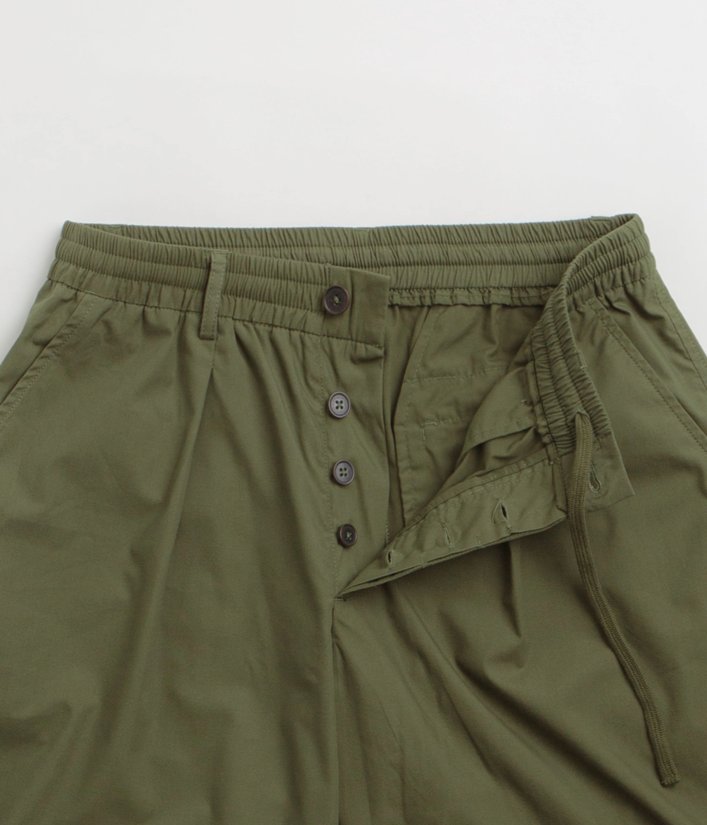 Reinforced Seams Universal Works Pleated Track Shorts - Olive