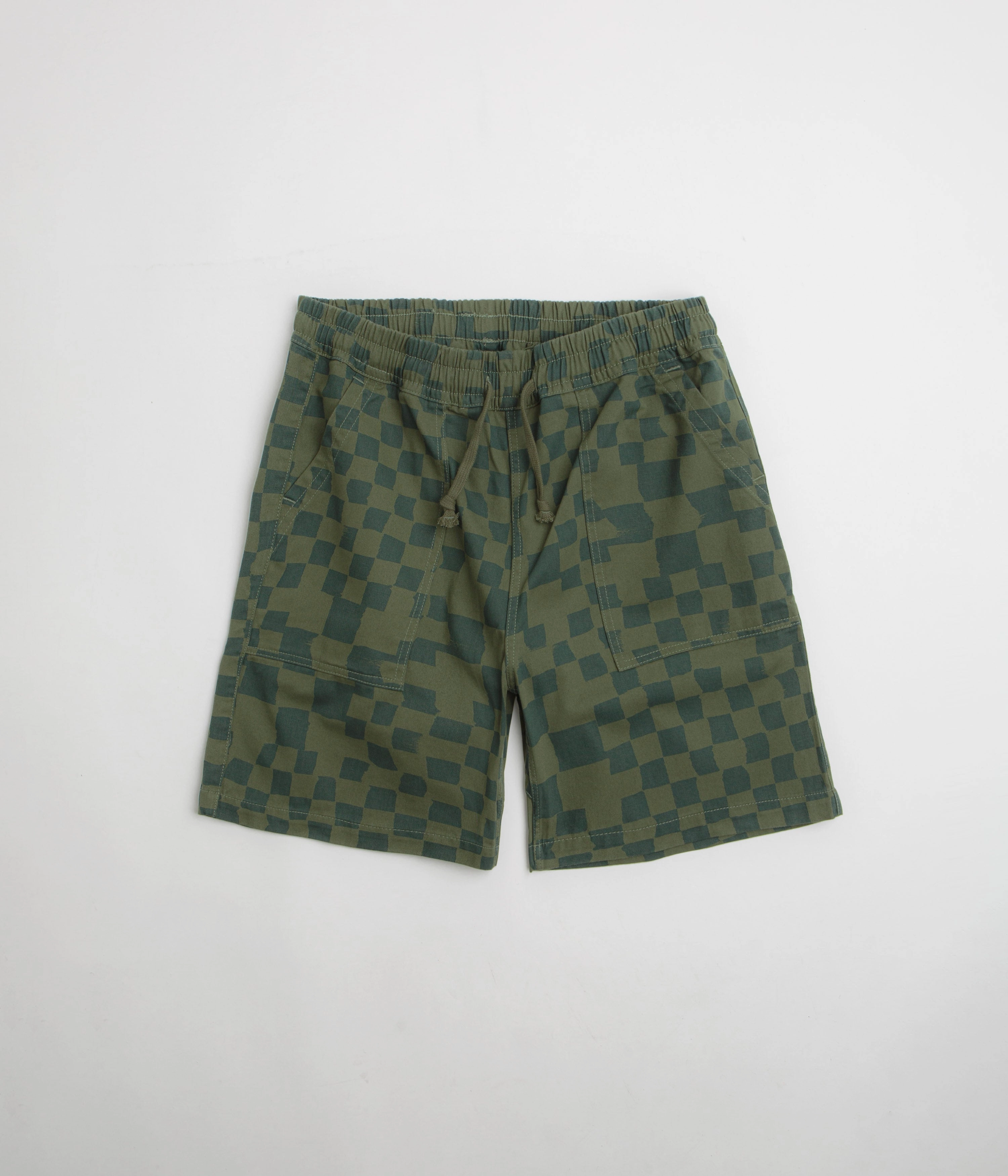 Casual Vibe Service Works Printed Chef Shorts - Olive Checker