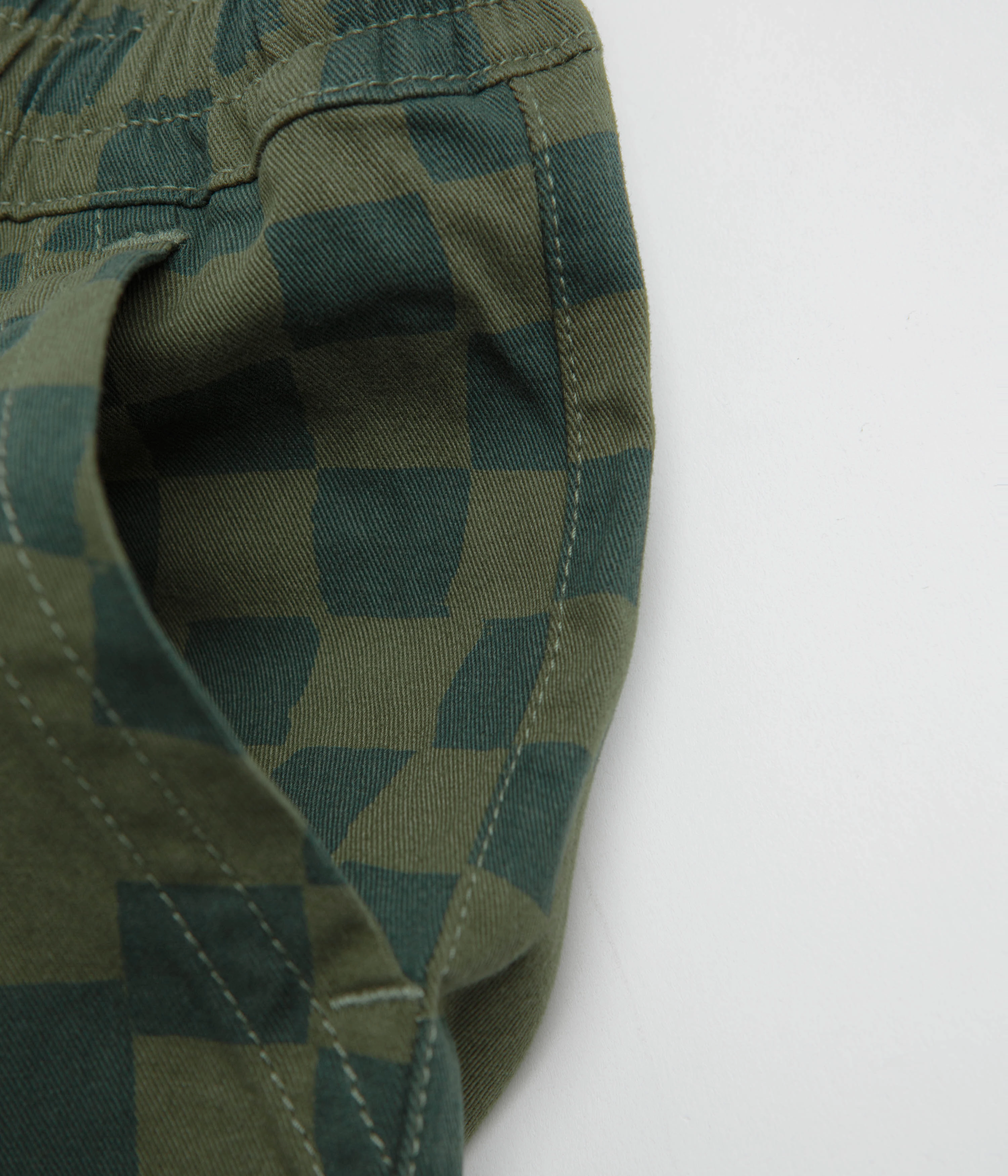 anti static coating snap closure Service Works Printed Chef Shorts - Olive Checker