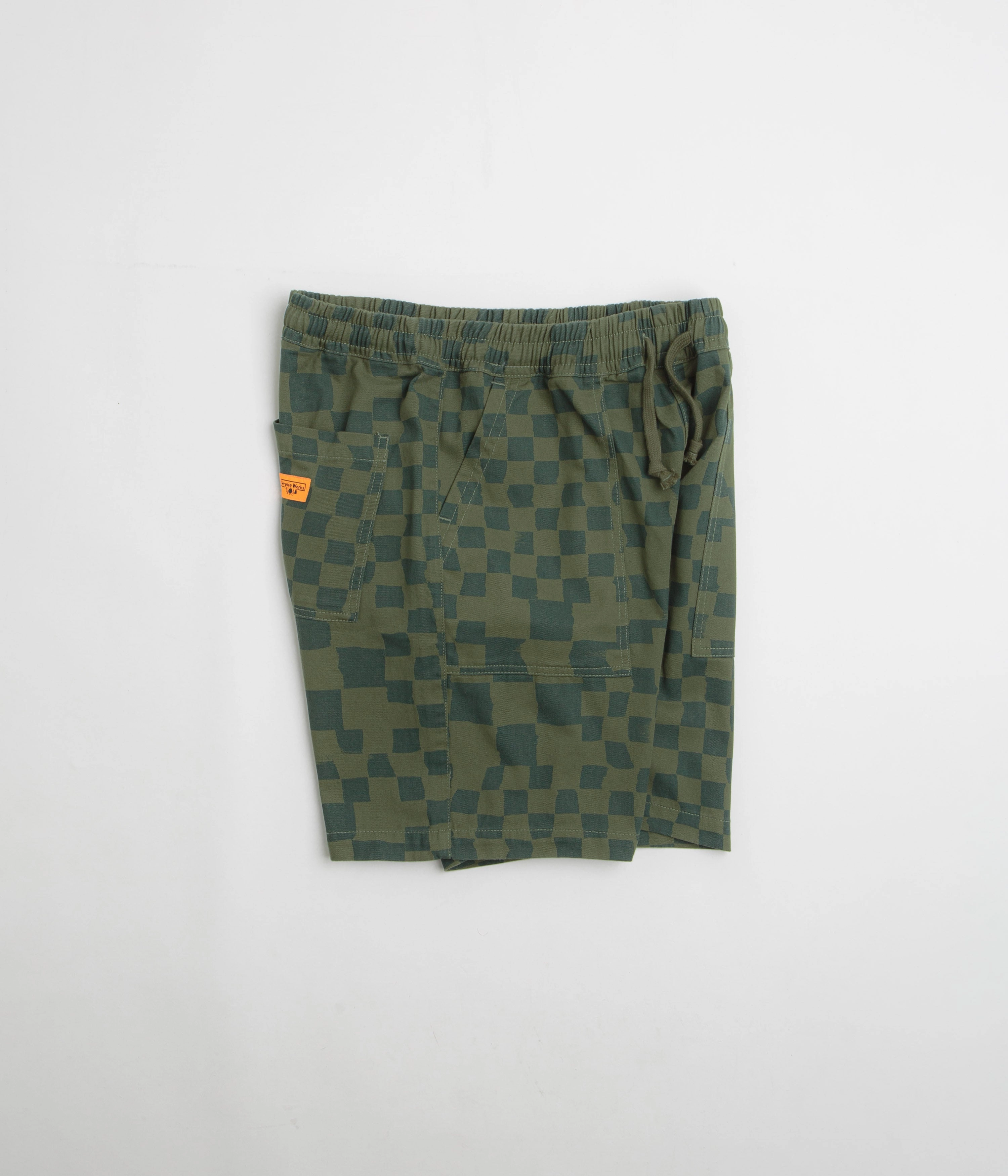 Anti Odor Service Works Printed Chef Shorts - Olive Checker