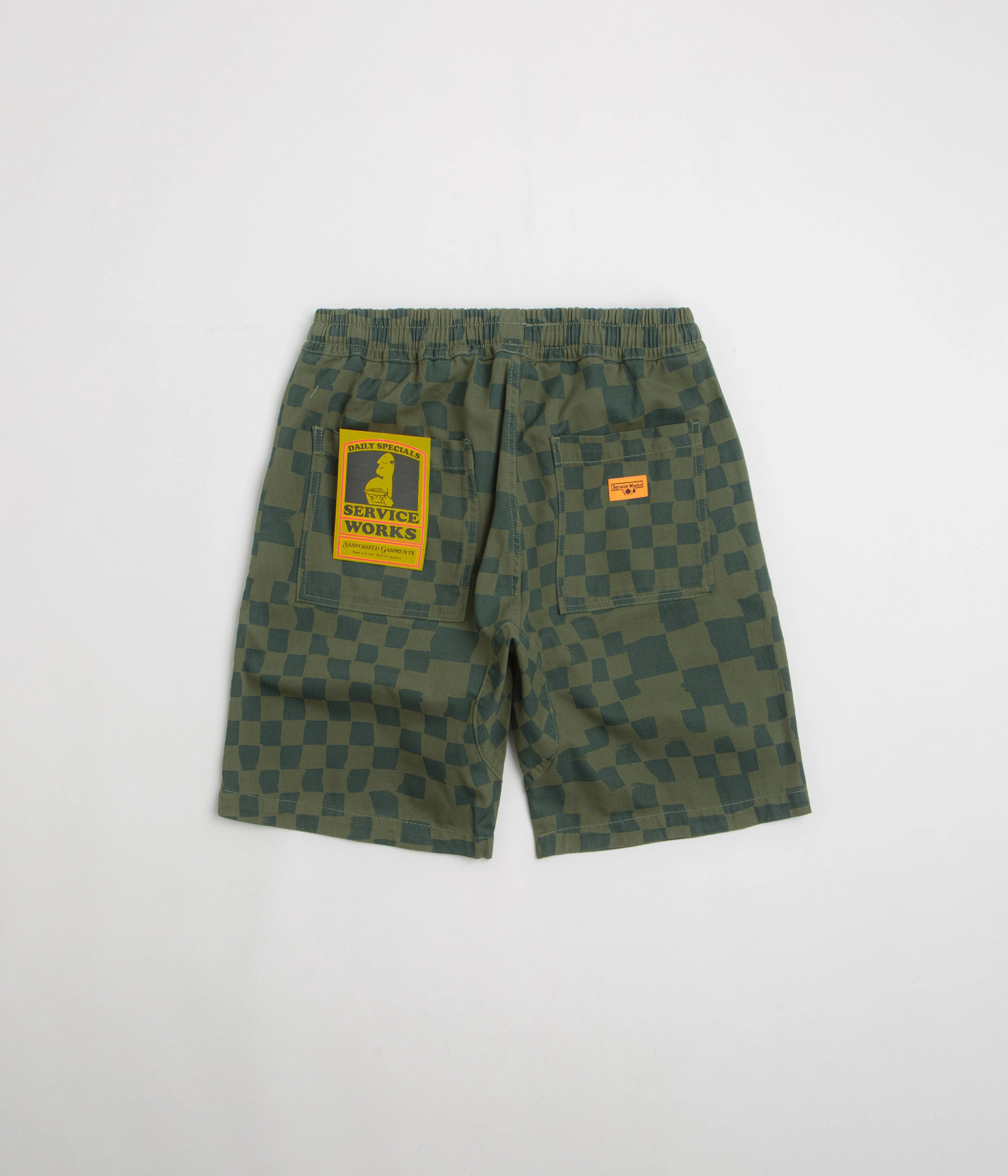 Service Works Printed Chef Shorts - Olive Checker Hypoallergenic Textile Sporty Vibe Wear
