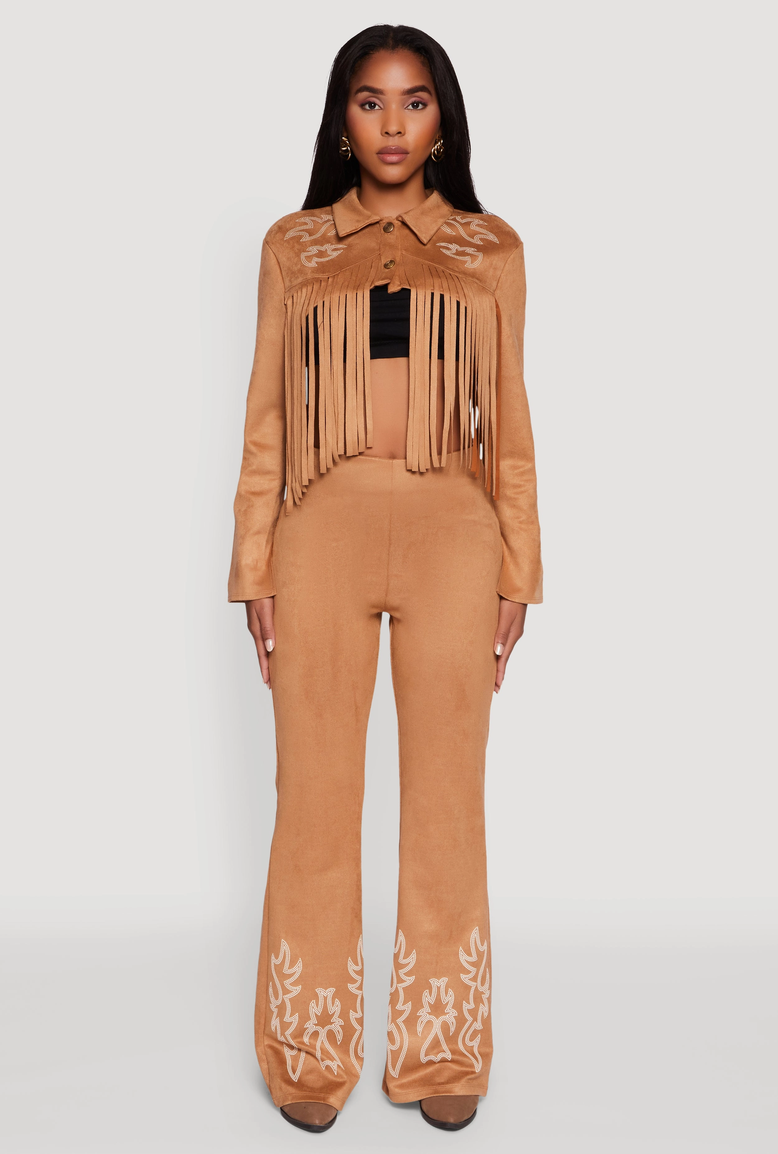 FoldableStructure Trendy Faux Suede Fringe Cropped Jacket