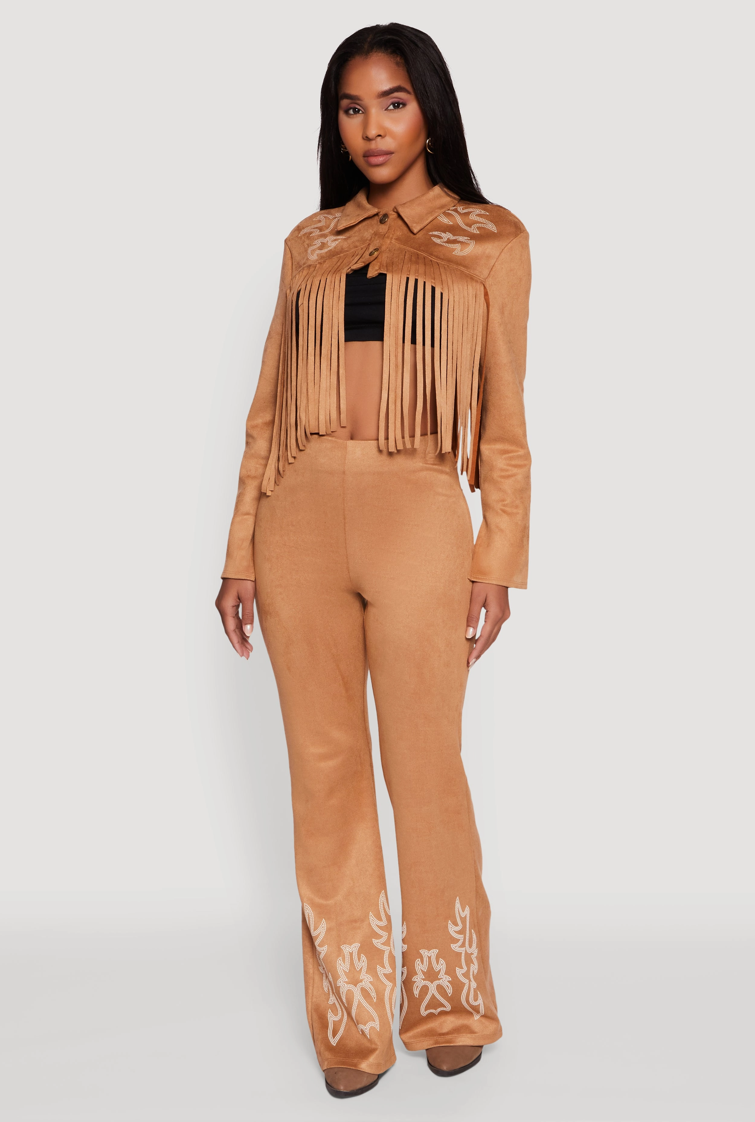 Trendy Faux Suede Fringe Cropped Jacket Eco Friendly Fabric