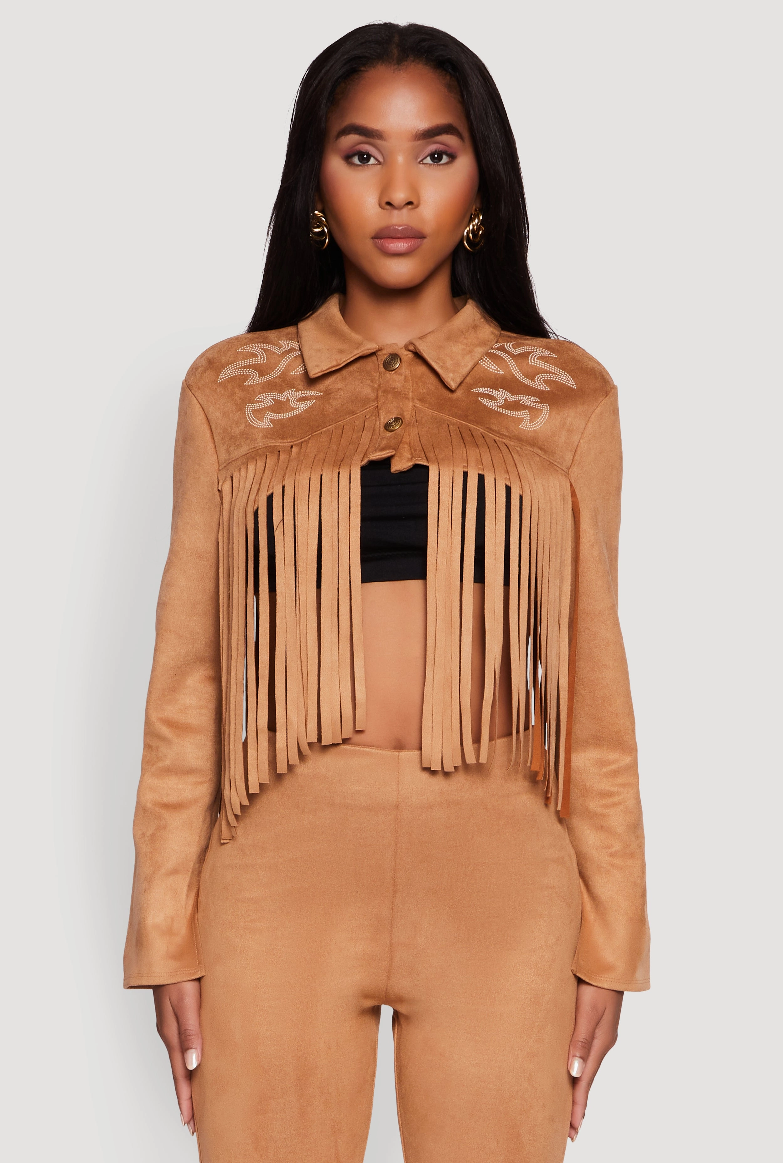 Trail To Town Low Profile Insulation Trendy Faux Suede Fringe Cropped Jacket