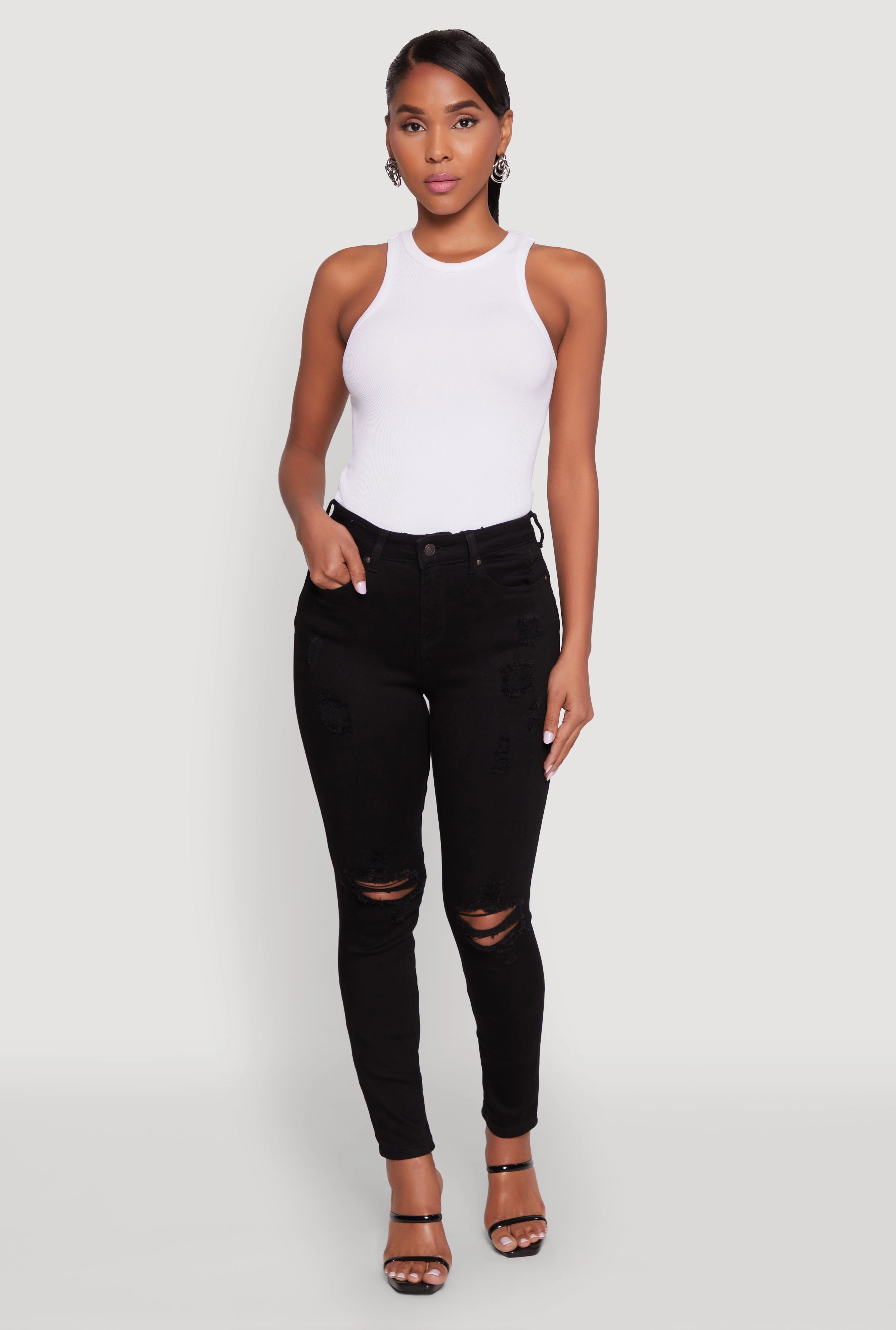 Minimalist Pocket Layout Weekend Style WAX Distressed Skinny Jeans