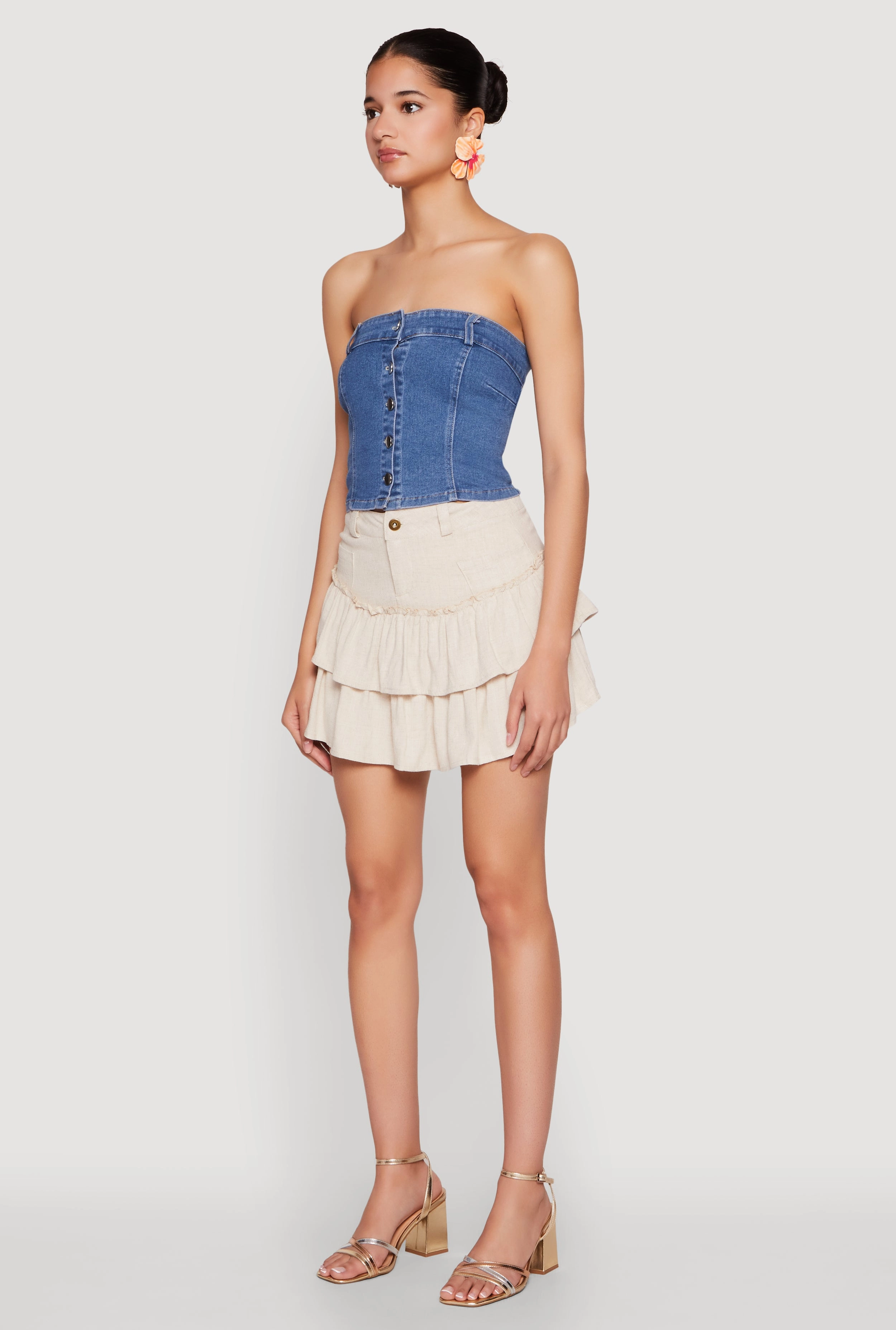 Travel Friendly Soft Movement One Button Tiered Mini Skirt