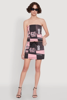 Race Day Patchwork Print Mini Skirt with Drawstring Waist Relaxed Vibe natural fiber