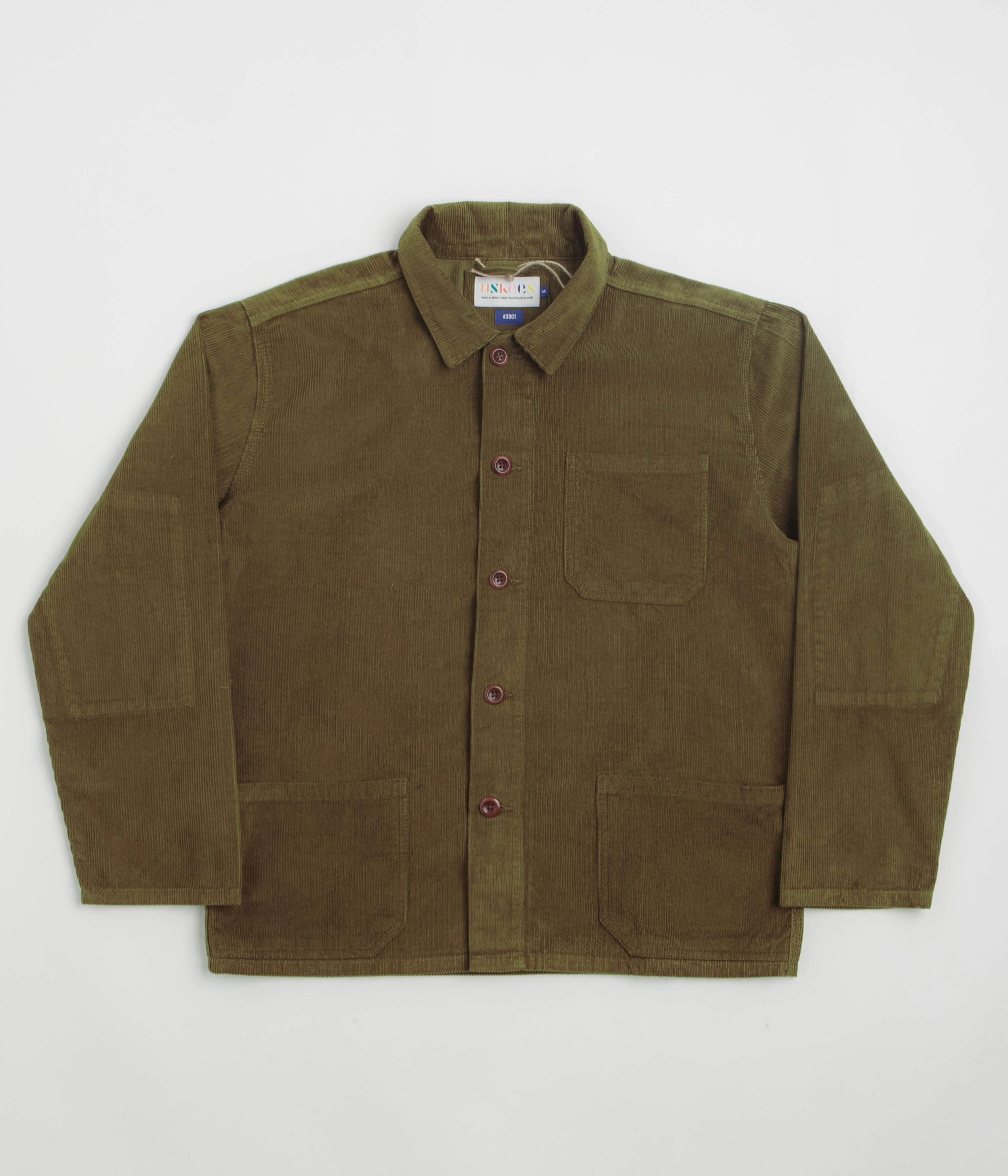 Uskees 3001 Cord Buttoned Overshirt - Woodland Green Minimal Aesthetic