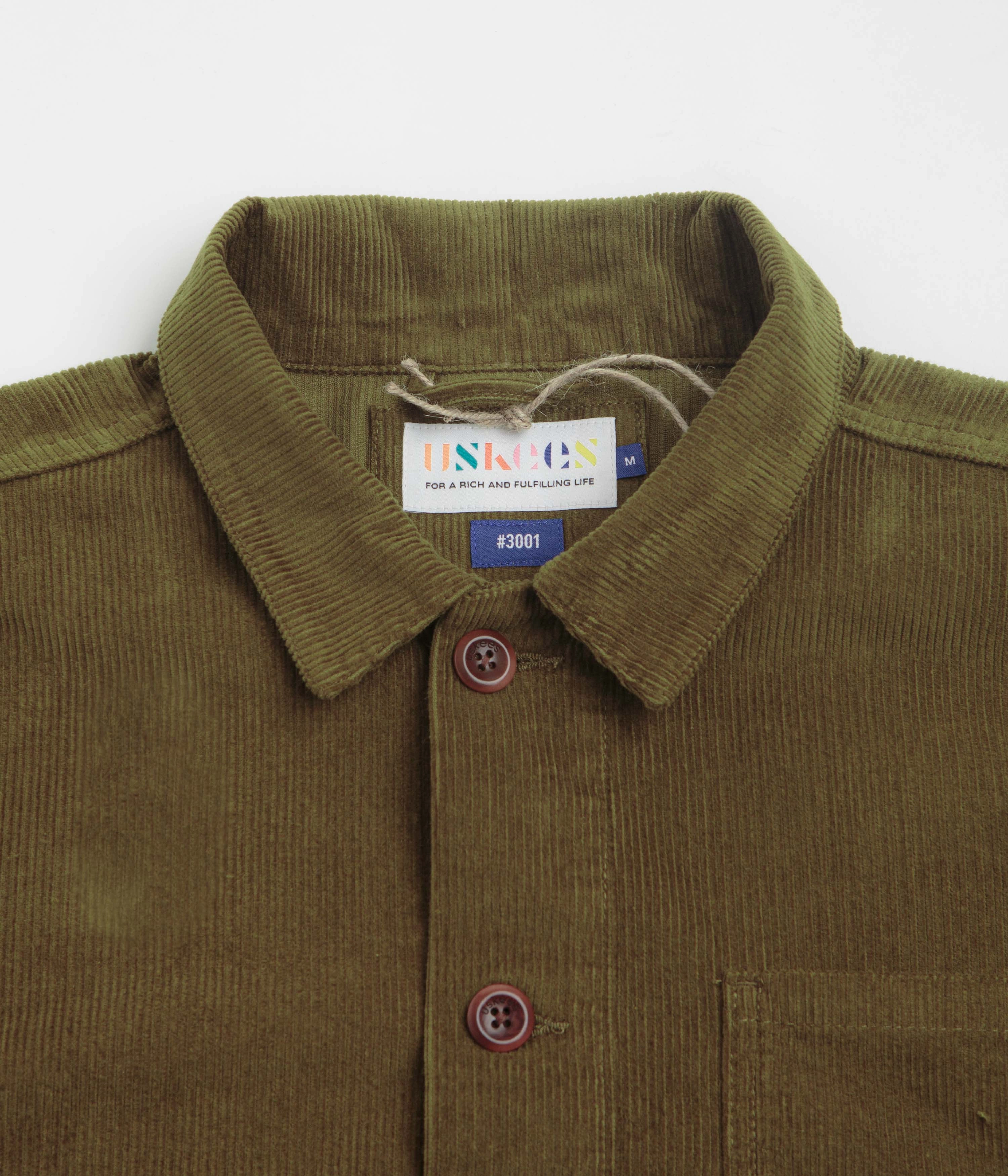 Uskees 3001 Cord Buttoned Overshirt - Woodland Green Vegan Safe