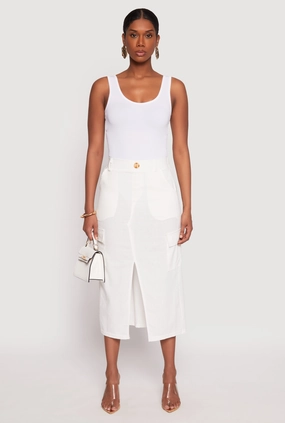 Mall Brand Look Easy Style Linen Cargo Midi Skirt