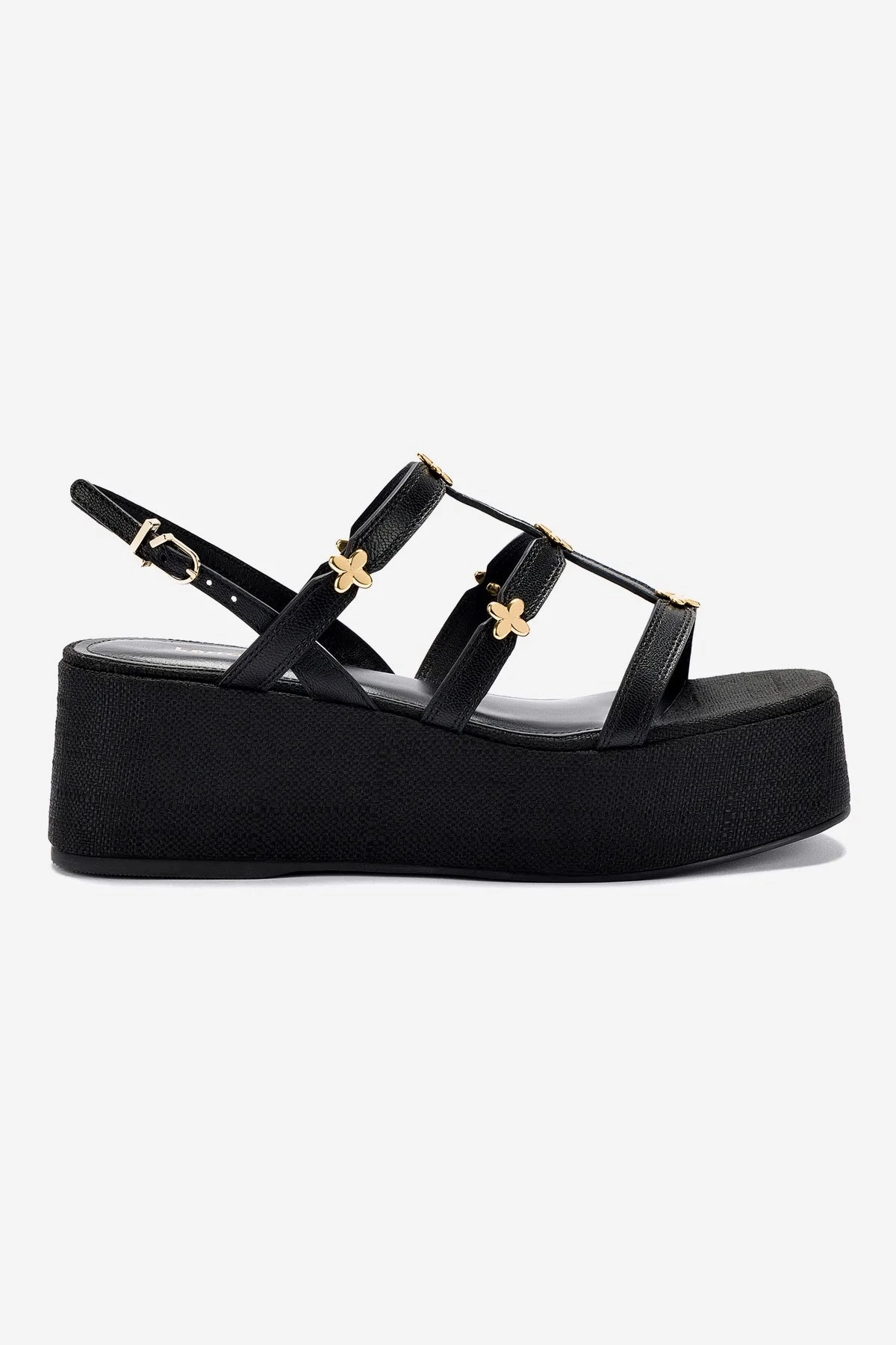 No Tightness Harmony Flatform Sandal In Black Raffia