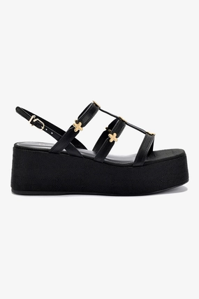 Harmony Flatform Sandal In Black Raffia rubber