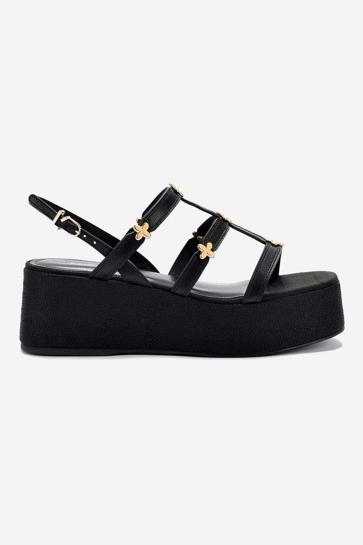 Warm Step Harmony Flatform Sandal In Black Raffia