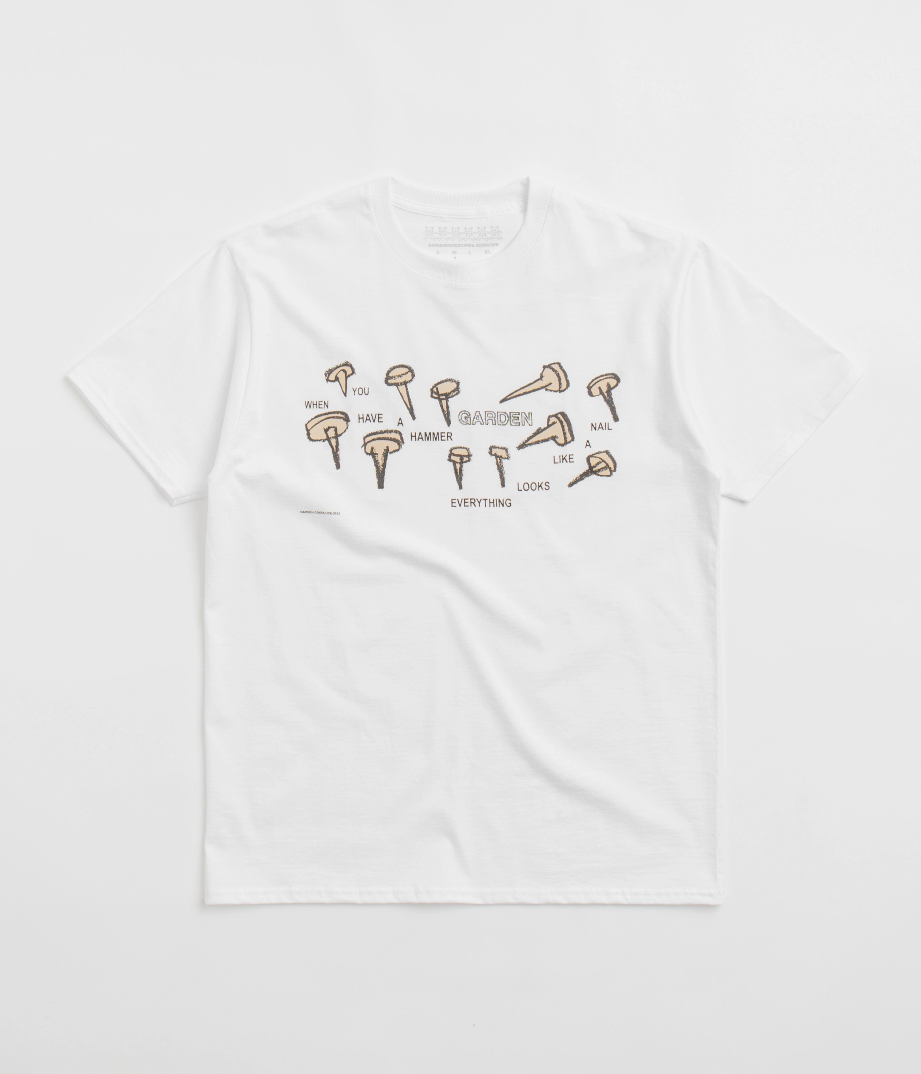 Garden Nails T-Shirt - White Reinforced Shoulder Pocket Design