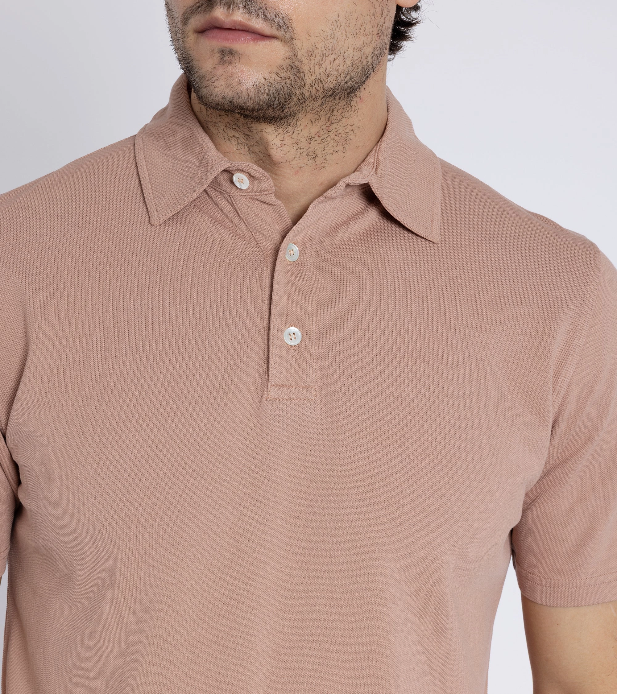 Ribbed Cuff Design Elegant Look Trunk Moxon Short Sleeve Polo Shirt: Dusty Pink