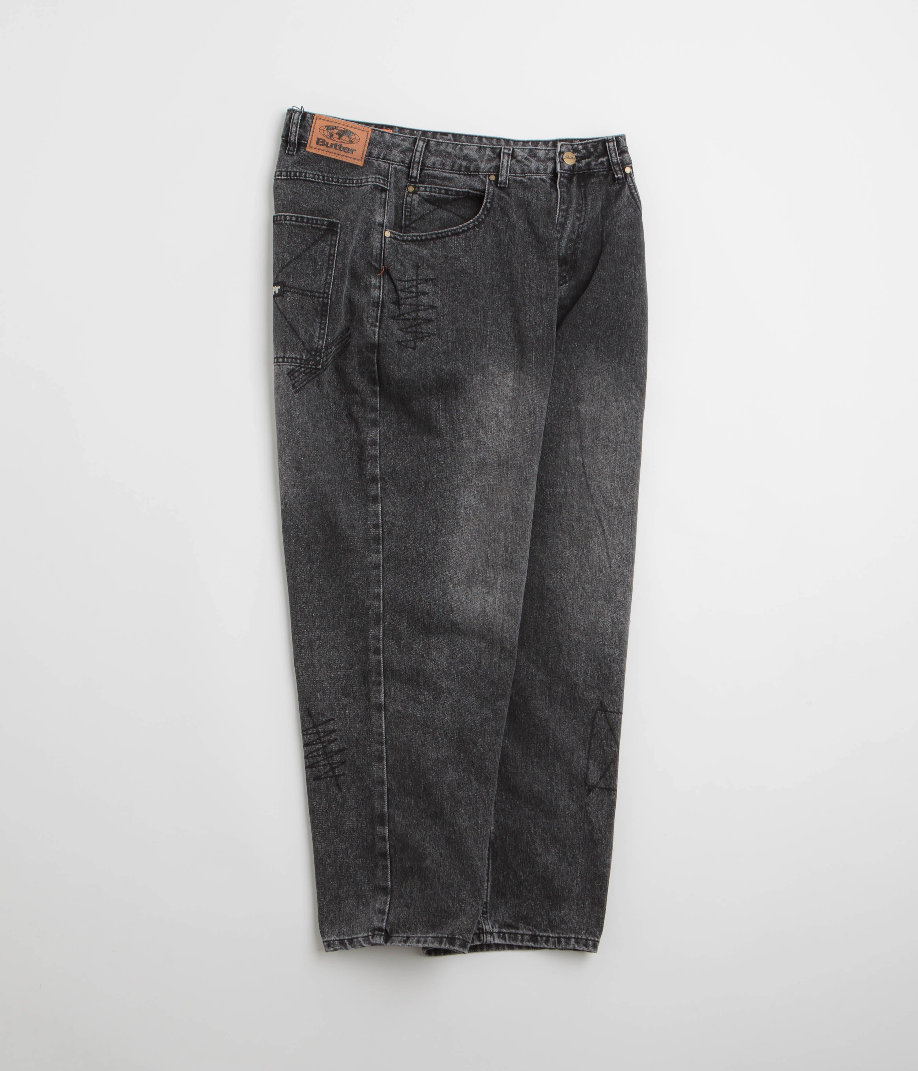 Butter Goods Stitch Jeans - Distressed Grey Wide fit