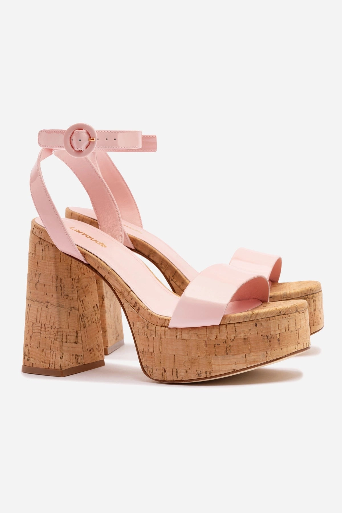 Cut Outs Standing Comfort Dolly Sandal In Tulip Patent Leather and Natural Cork
