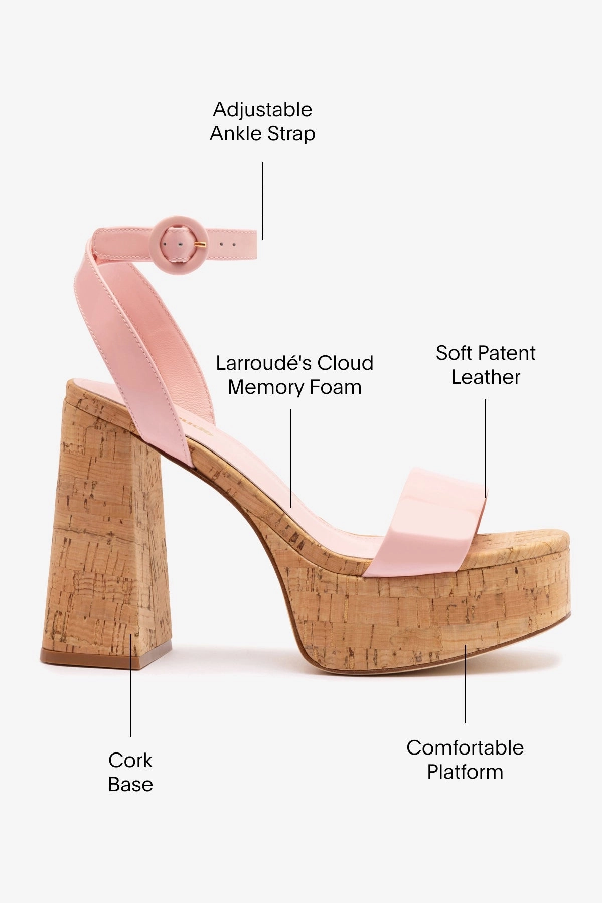 Practical And Stylish Footwear Dolly Sandal In Tulip Patent Leather and Natural Cork