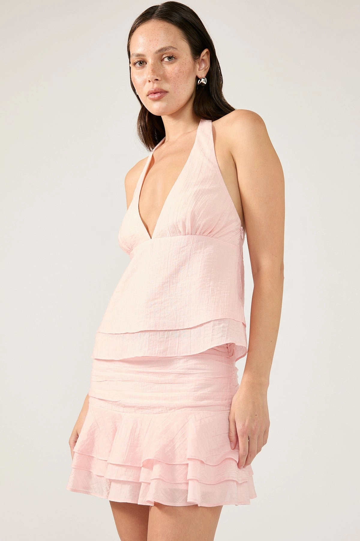 Perfect Stranger EllaMae Ruffle Mini Skort Light Pink Twist Knot Details Curvy Fit