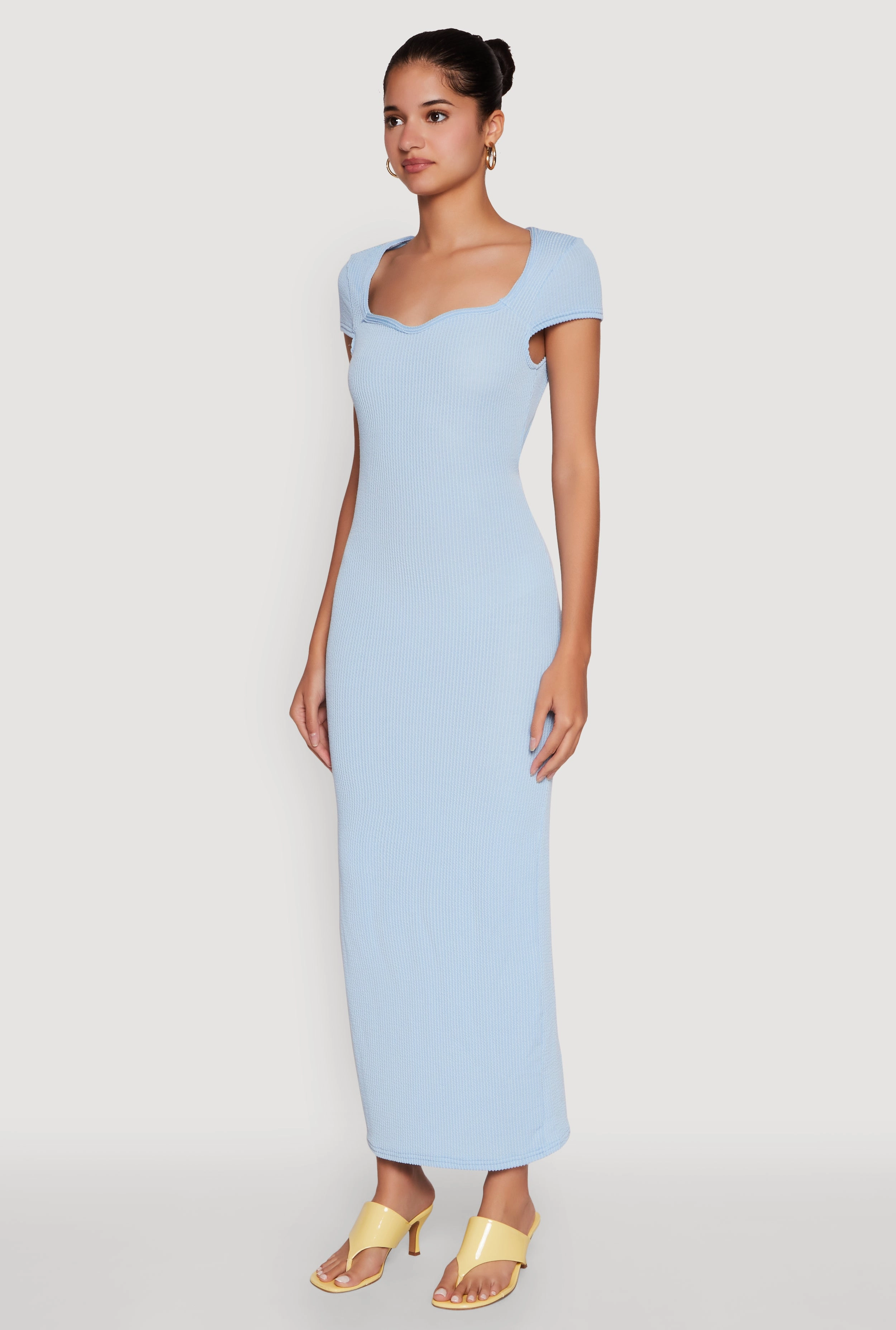 Office Ease Street Edge Trendy Textured Knit Tie Back Cut Out Maxi Dress