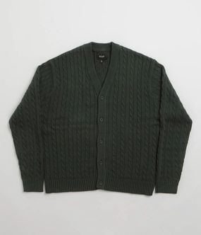 HUF TT Jacquard Cardigan - Hunter Green Chilly Comfort Look