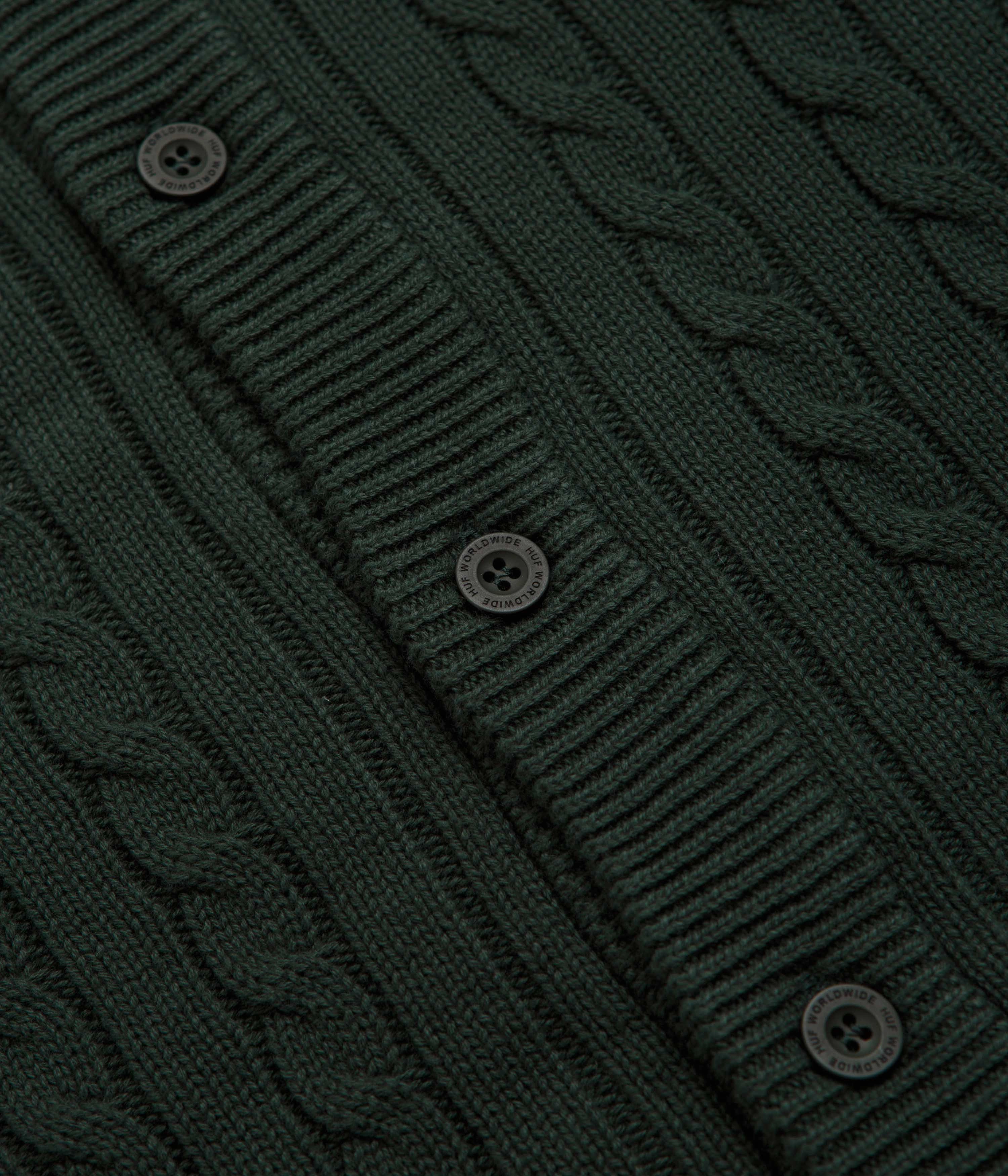 Fashion Essentials Soft Knit Design HUF TT Jacquard Cardigan - Hunter Green