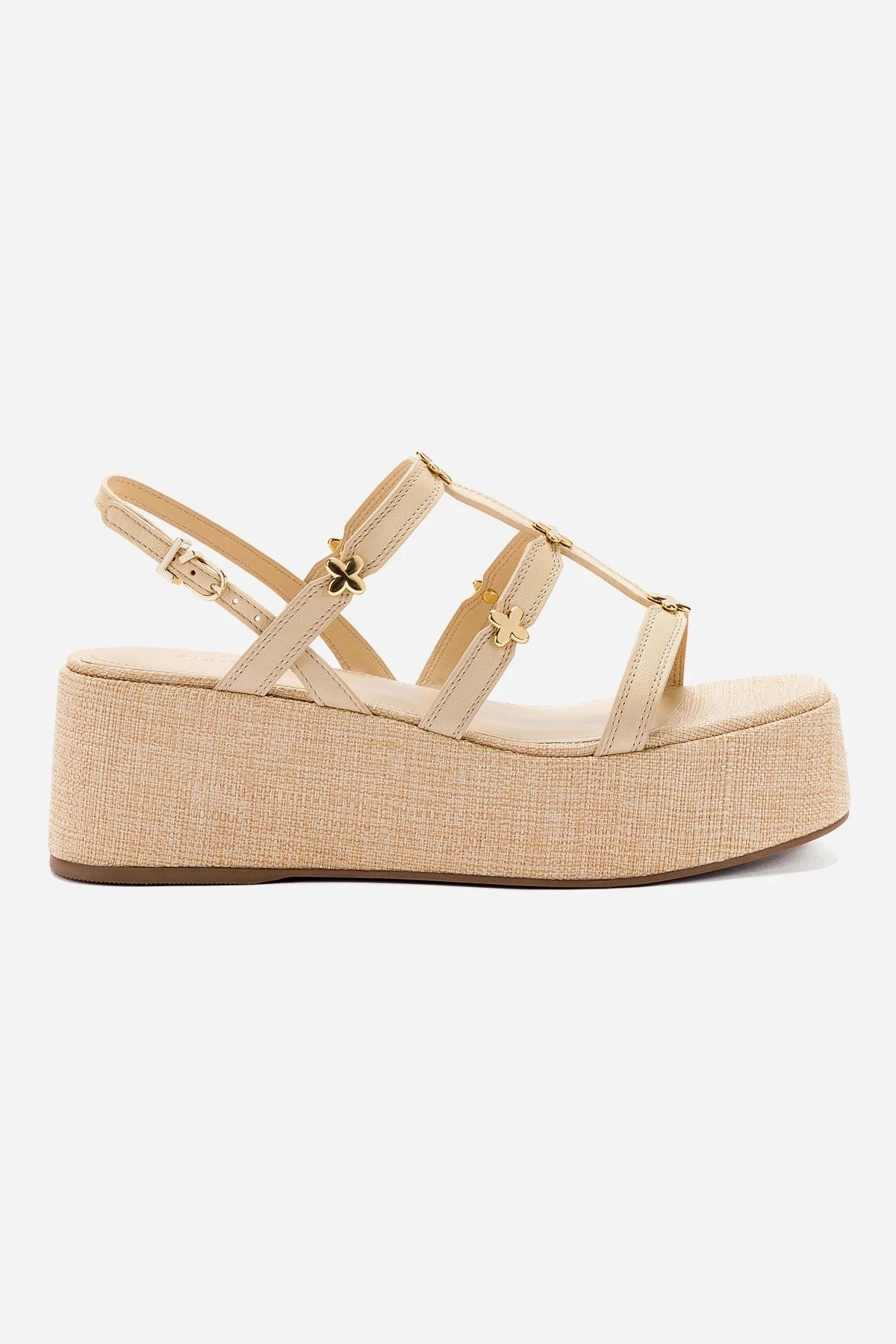 Seamless Design Harmony Flatform Sandal In Beige Raffia