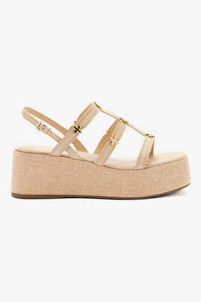 Seamless Design Harmony Flatform Sandal In Beige Raffia