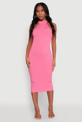 Rib Knit Halter Midi Dress Lightweight Layer Retro Mood